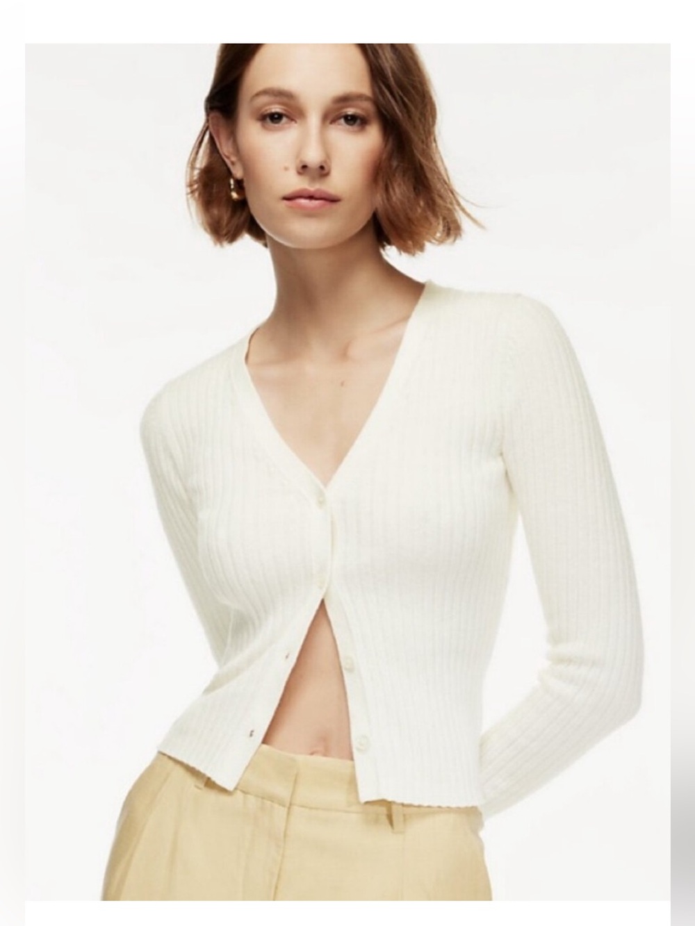 Wilfred Cream Ribbed V-Neck Button-Up Cardigan